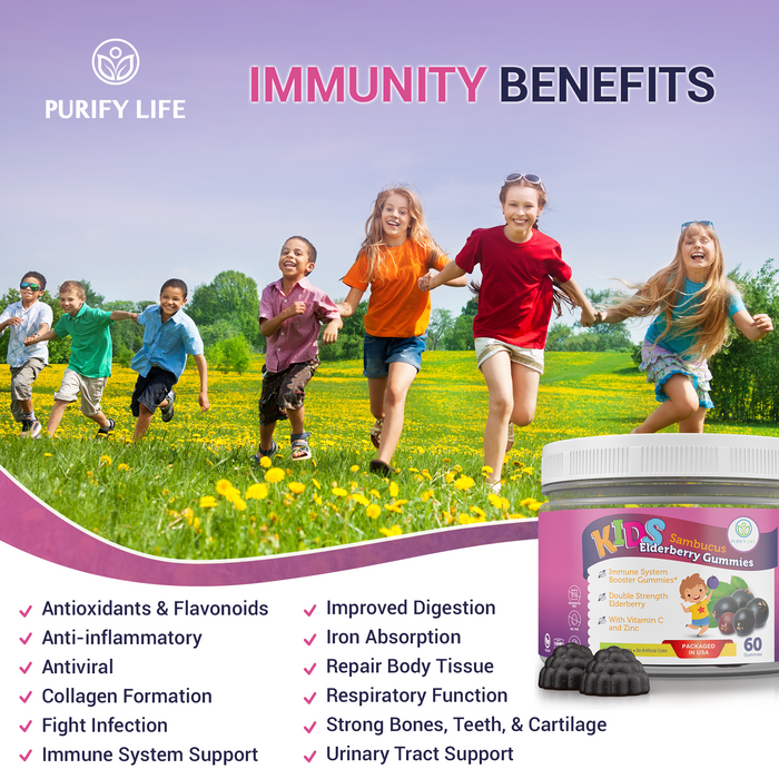 Kids Elderberry Gummies With Zinc and Vitamin C - Premium Immune Support Chewable Gummy for Kids Age 2-13